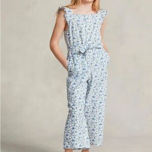 Polo by Ralph Lauren Blue Floral Jumpsuit with Ruffled Straps